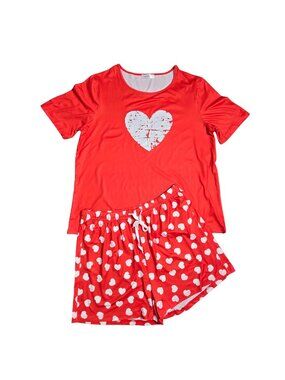 NWOT | Red Heart Graphic Tee & Heart Print Shorts Pajama Set Lounge | XL